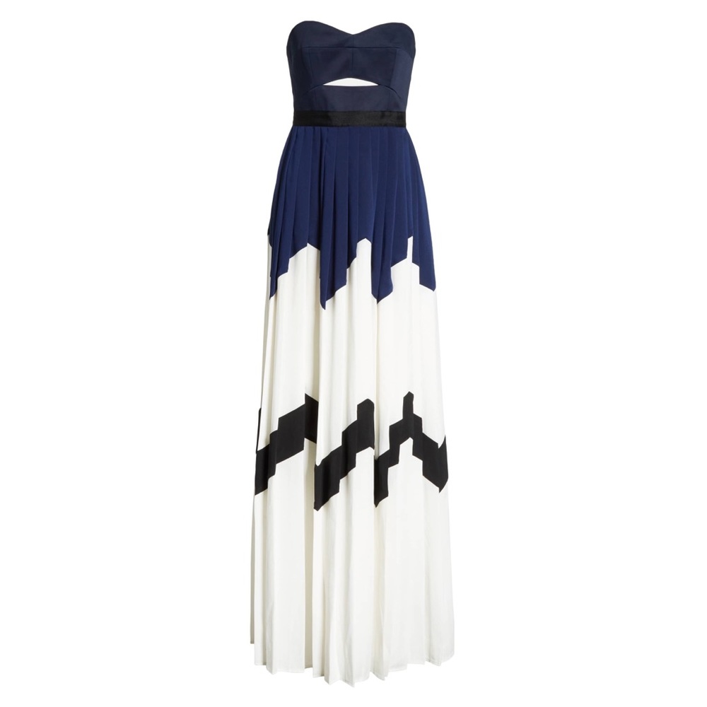 SELF PORTRAIT Bandeau Strapless Pleated High-Slit Maxi Dress Gown 8US = 12UK NEW - Picture 5 of 8
